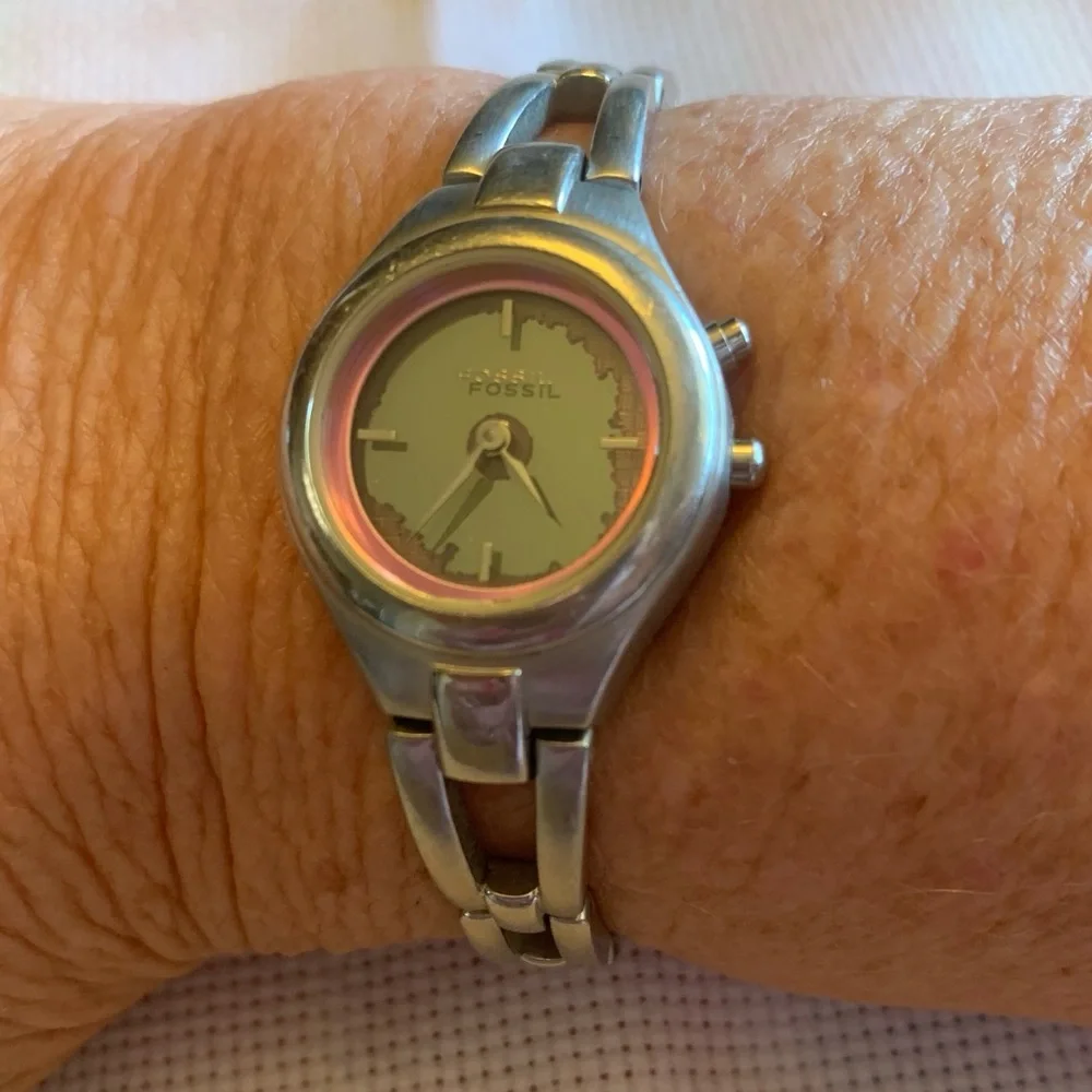 Fossil  Women’s Big Tic Silver Watch with Pink Accents